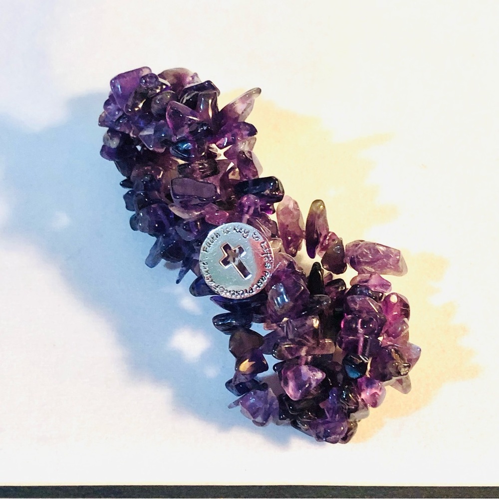Amethyst Faith is the Key Silver Cross Silver Cross Christian Bracelet